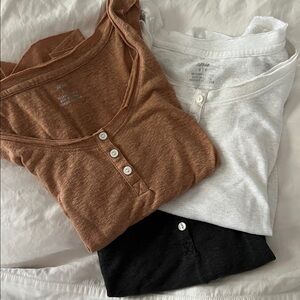 Aerie Camel, White, and Charcoal Button-Front Top tanks